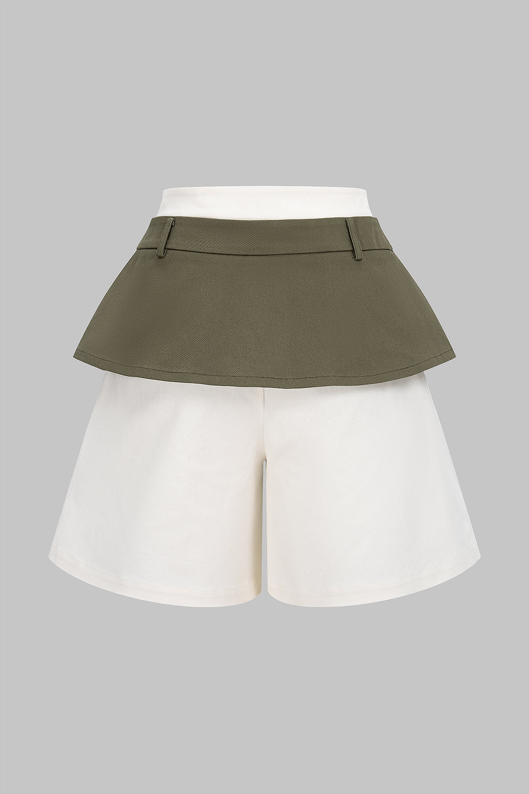 Contrast Double Waistband Zipper High Waist Shorts