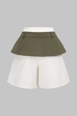 Contrast Double Waistband Zipper High Waist Shorts