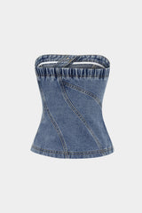 Denim Asymmetrical Button Tube Top
