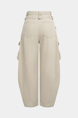 Denim Pocket Belted Wide Leg Jeans