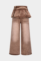 Denim Pleated Wide Leg Jeans