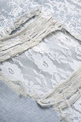 Denim Patchwork Lace Ripped High Waist Wide Leg Jeans