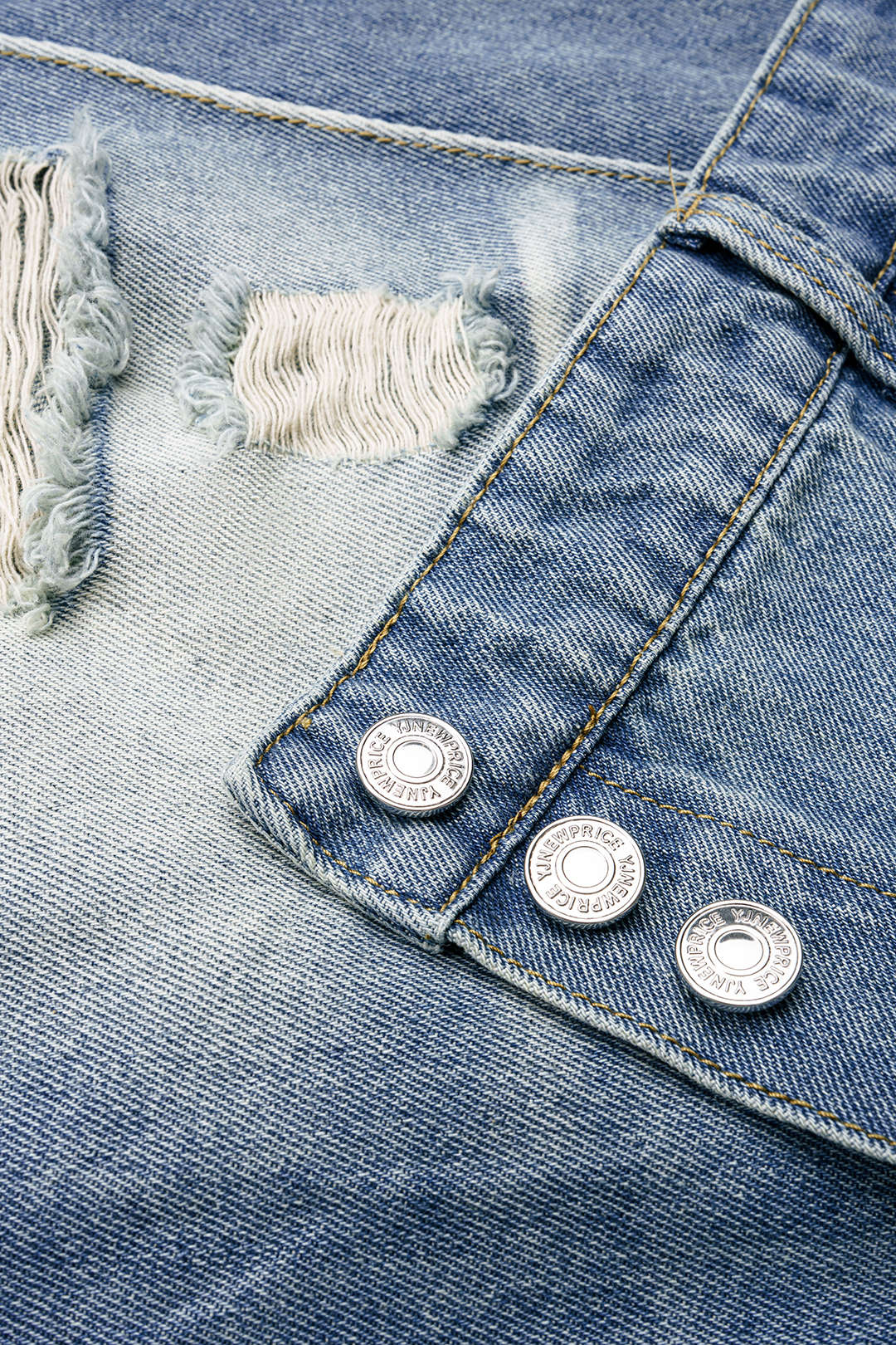 Denim Double Waistband High Waist Frayed Shorts