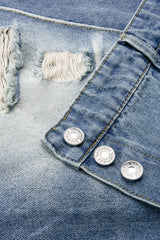 Denim Double Waistband High Waist Frayed Shorts