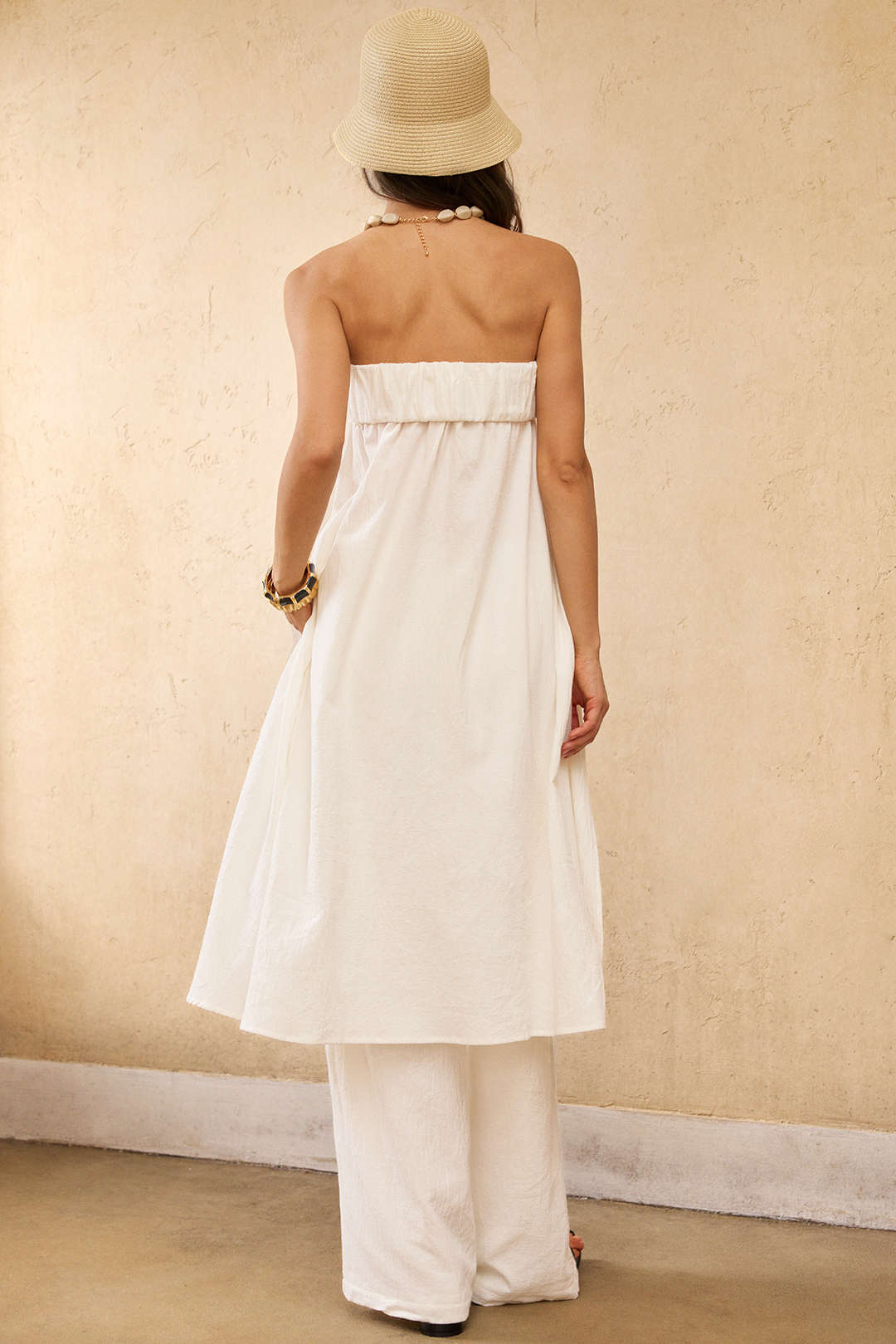 Contrast Binding Ruched Asymmetrical Tube Top