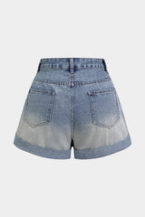 Denim Shell Starfish Decor High Waist Wide Leg Shorts