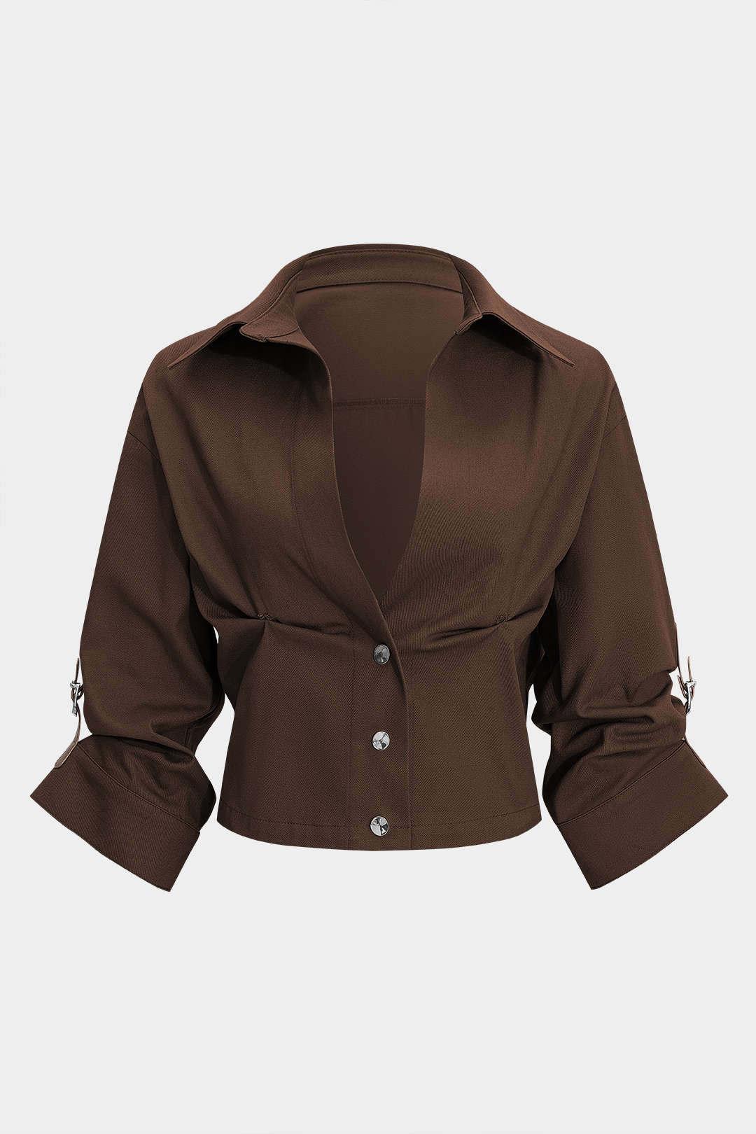Button Ruched Short-Sleeve Shirt