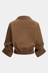 Button Ruched Short-Sleeve Shirt