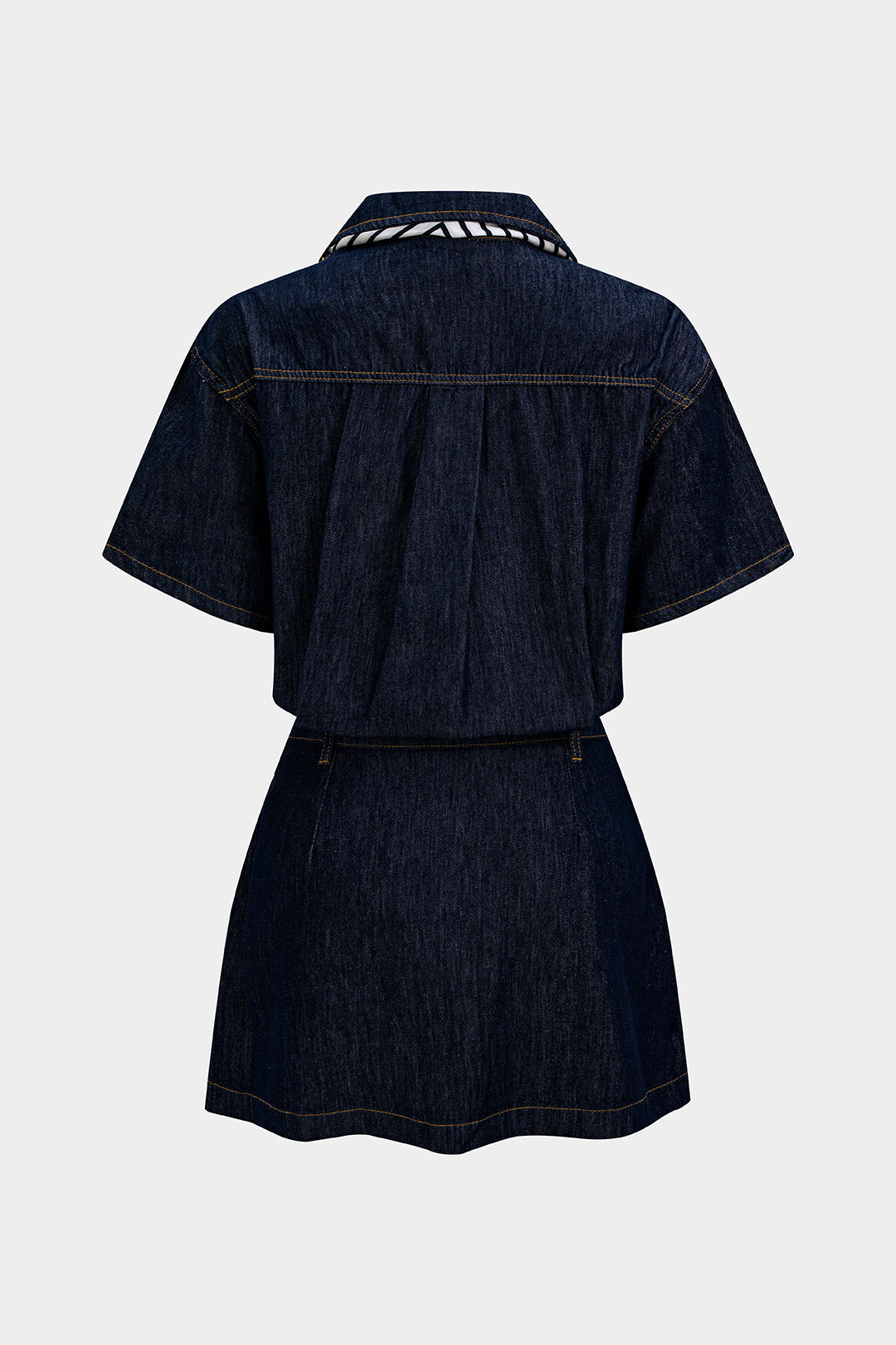Denim Patchwork Satin Tie-Up Short Sleeve Mini Dress
