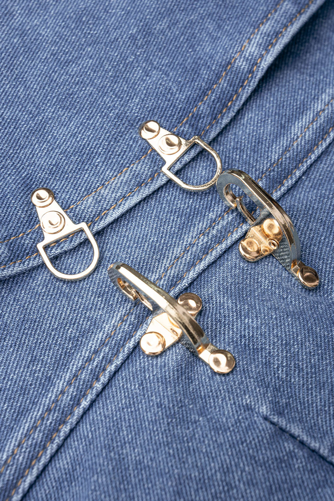 Denim Lapel V-Neck Wrap Buckle Vest