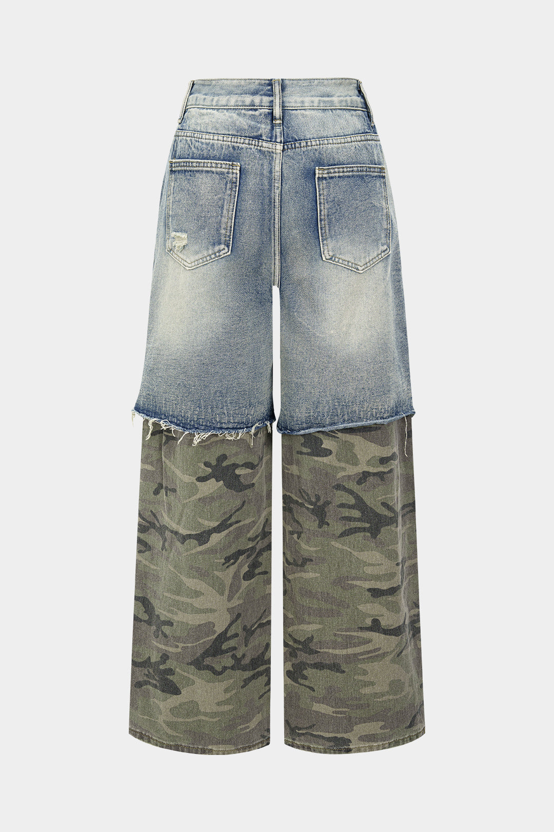 Camo Print Denim Patchwork Button Pocket Jeans