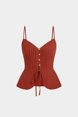 Button Ruched Tie-Up Cami Top