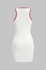 Contrast Binding Round Neck Slit Sleeveless Mini Dress