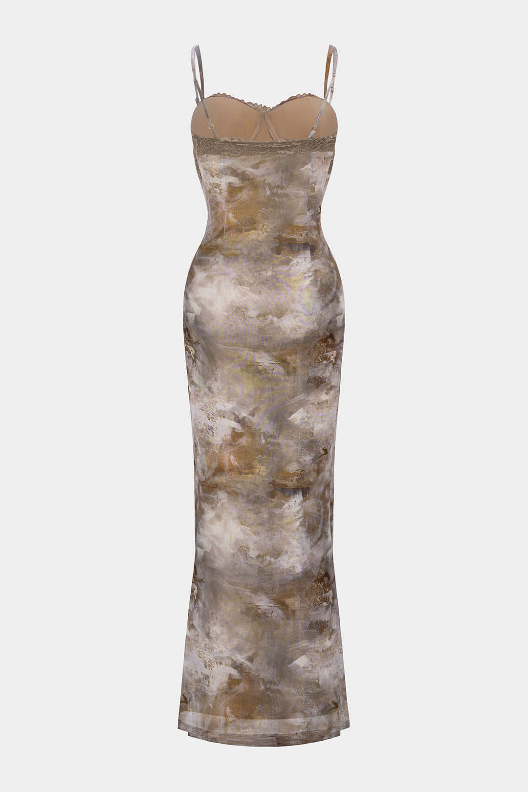 Abstract Print Patchwork Lace Trim Bustier Sleeveless Maxi Dress