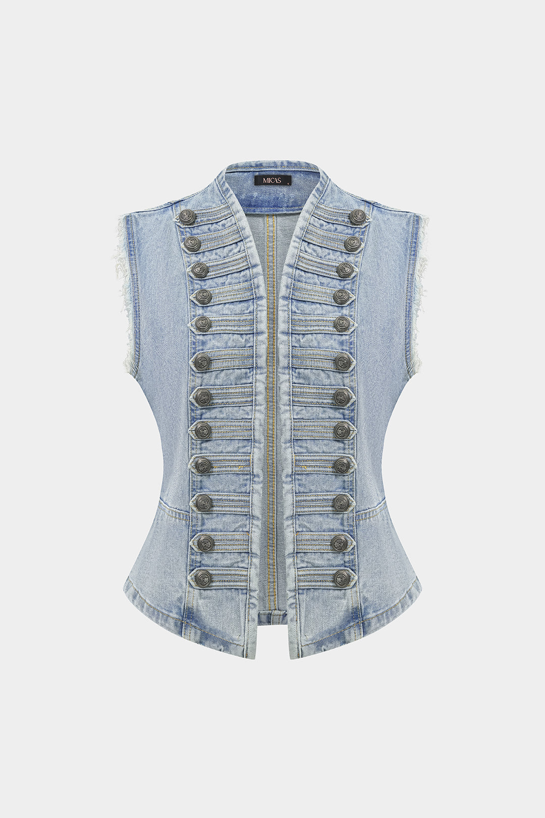 Denim Button Frayed Vest