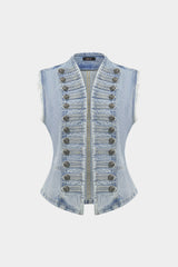 Denim Button Frayed Vest