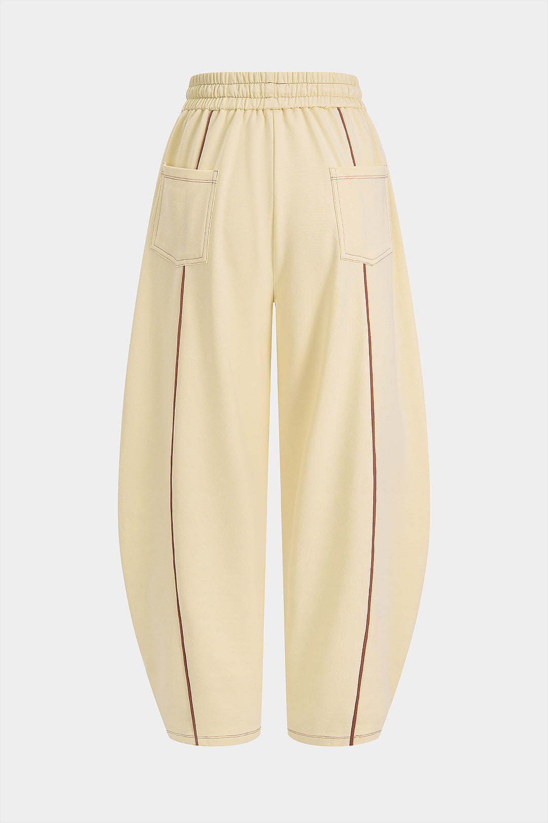 Contrast Shirred Waistband Drawstring Wide Leg Pants