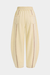 Contrast Shirred Waistband Drawstring Wide Leg Pants
