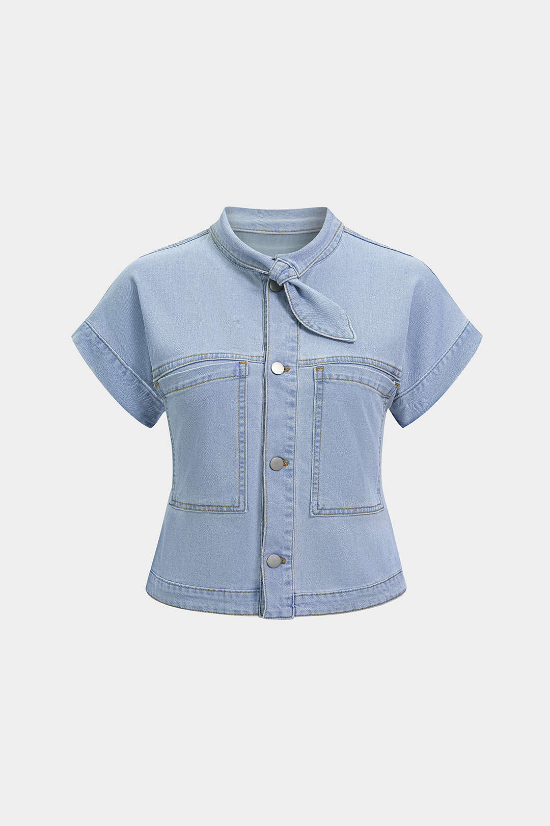 Denim Tie-Up Pocket Short Sleeve Shirt