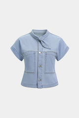Denim Tie-Up Pocket Short Sleeve Shirt