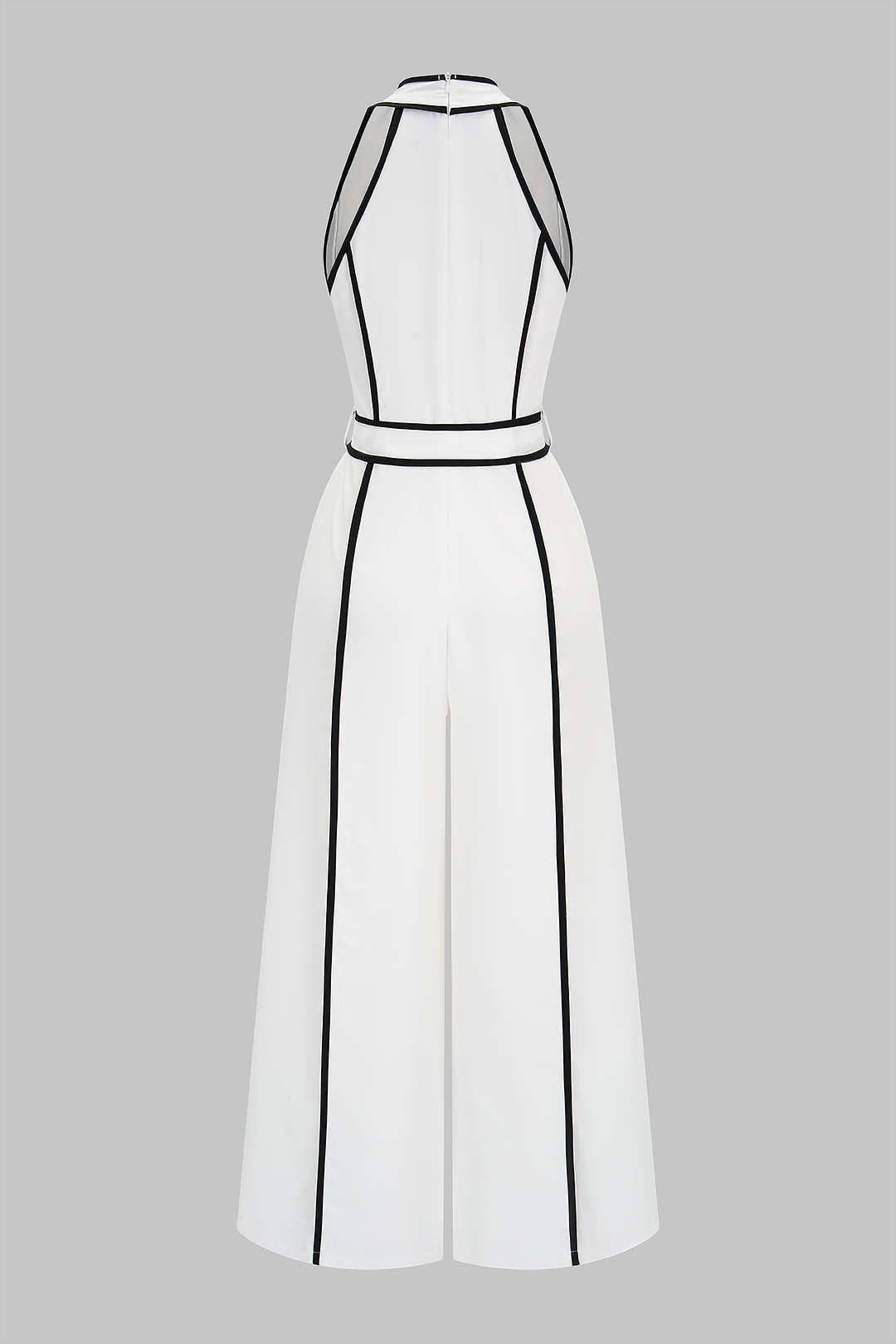 Contrast Binding V-Neck Tie-Up Sleeveless Jumpsuit