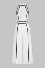 Contrast Binding V-Neck Tie-Up Sleeveless Jumpsuit