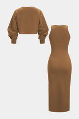 Asymmetrical Long-Sleeve Top And Sleeveless Dress Set