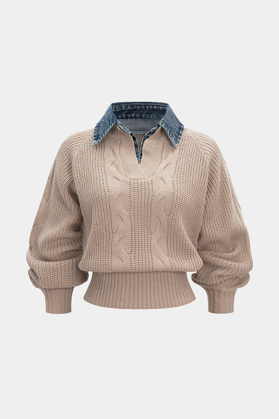 Cable Knit Patchwork Long-Sleeve Top