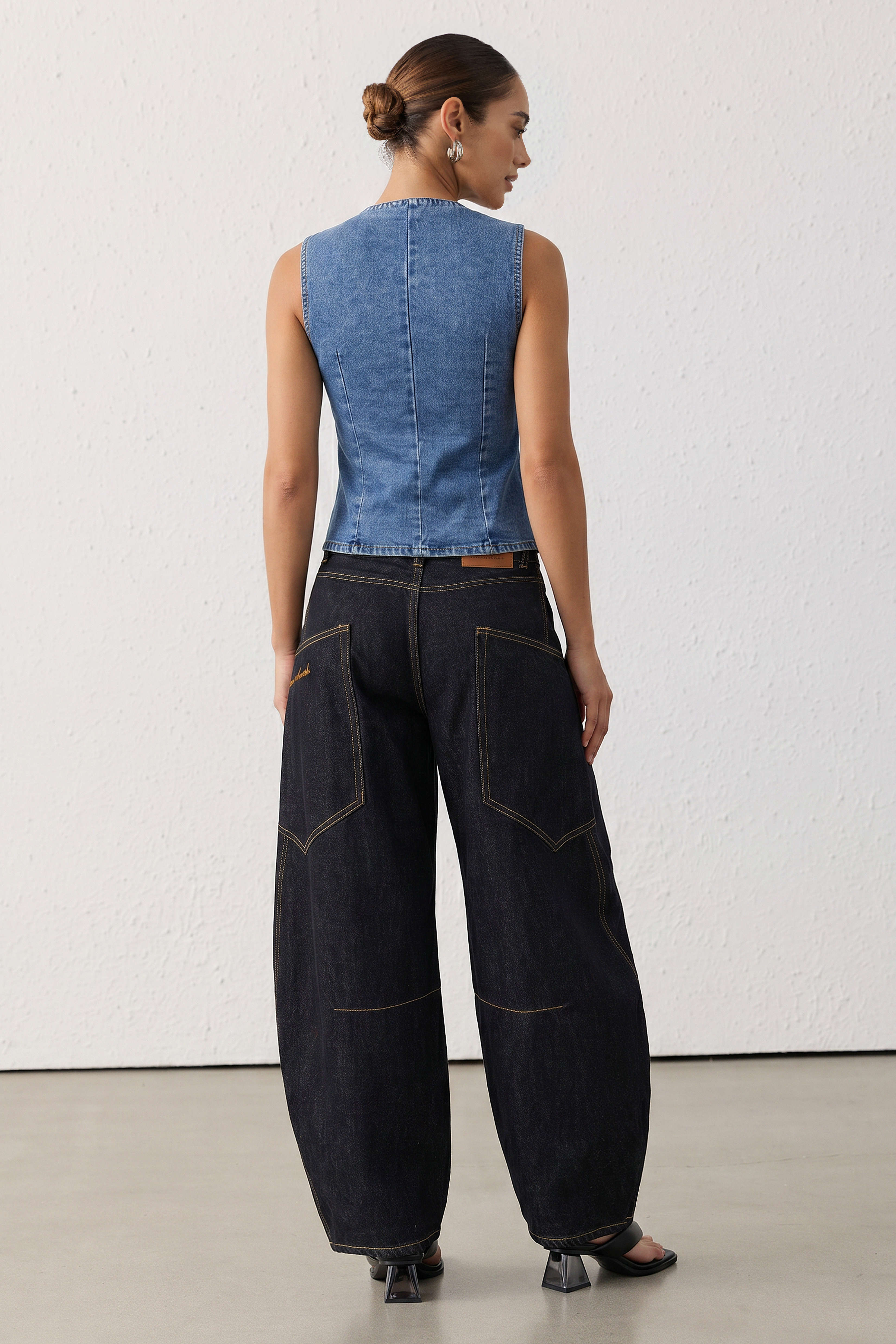 Denim Round Neck Asymmetrical Vest