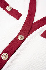 Contrast Trim Textured Button Short Sleeve Top