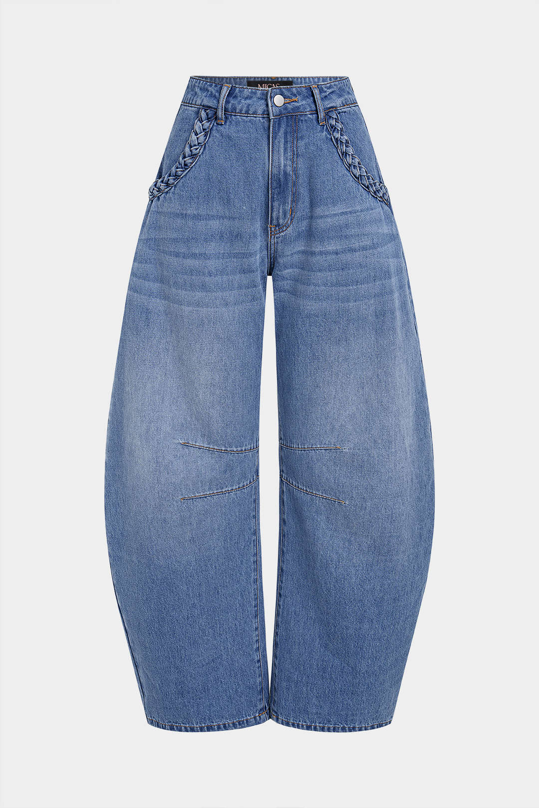 Denim Braided Pocket Zipper Horseshoe Jeans
