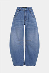 Denim Braided Pocket Zipper Horseshoe Jeans