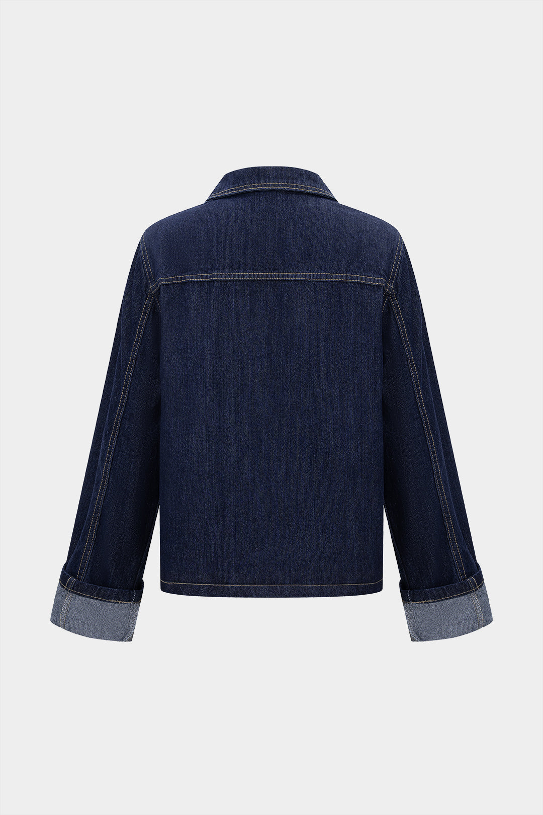 Denim Button Cuffed Long-Sleeve Top