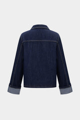Denim Button Cuffed Long-Sleeve Top