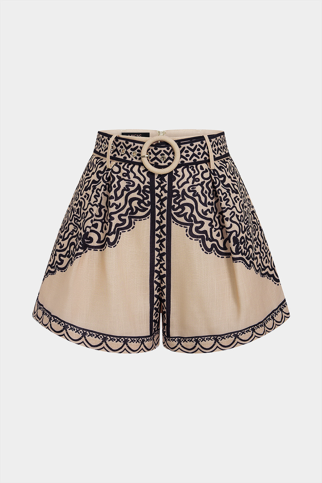 Contrast Geometric Print Belted High-Waist Shorts