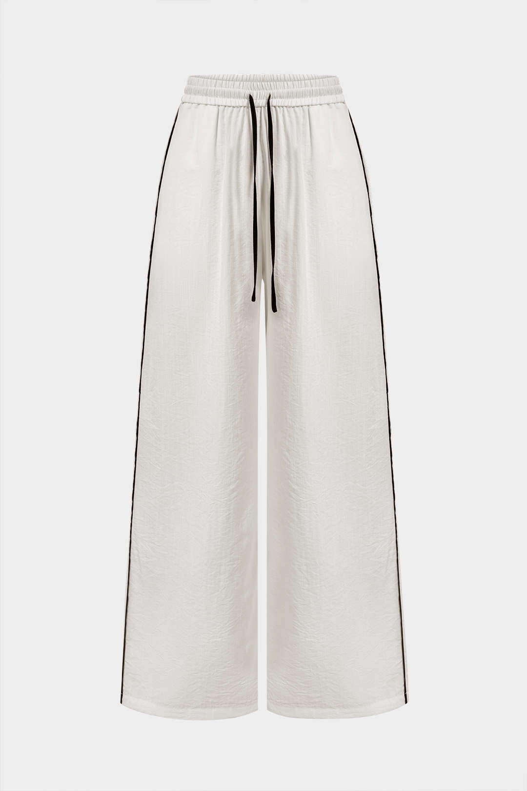Contrast Binding Drawstring Shirred Waistband Wide Leg Pants