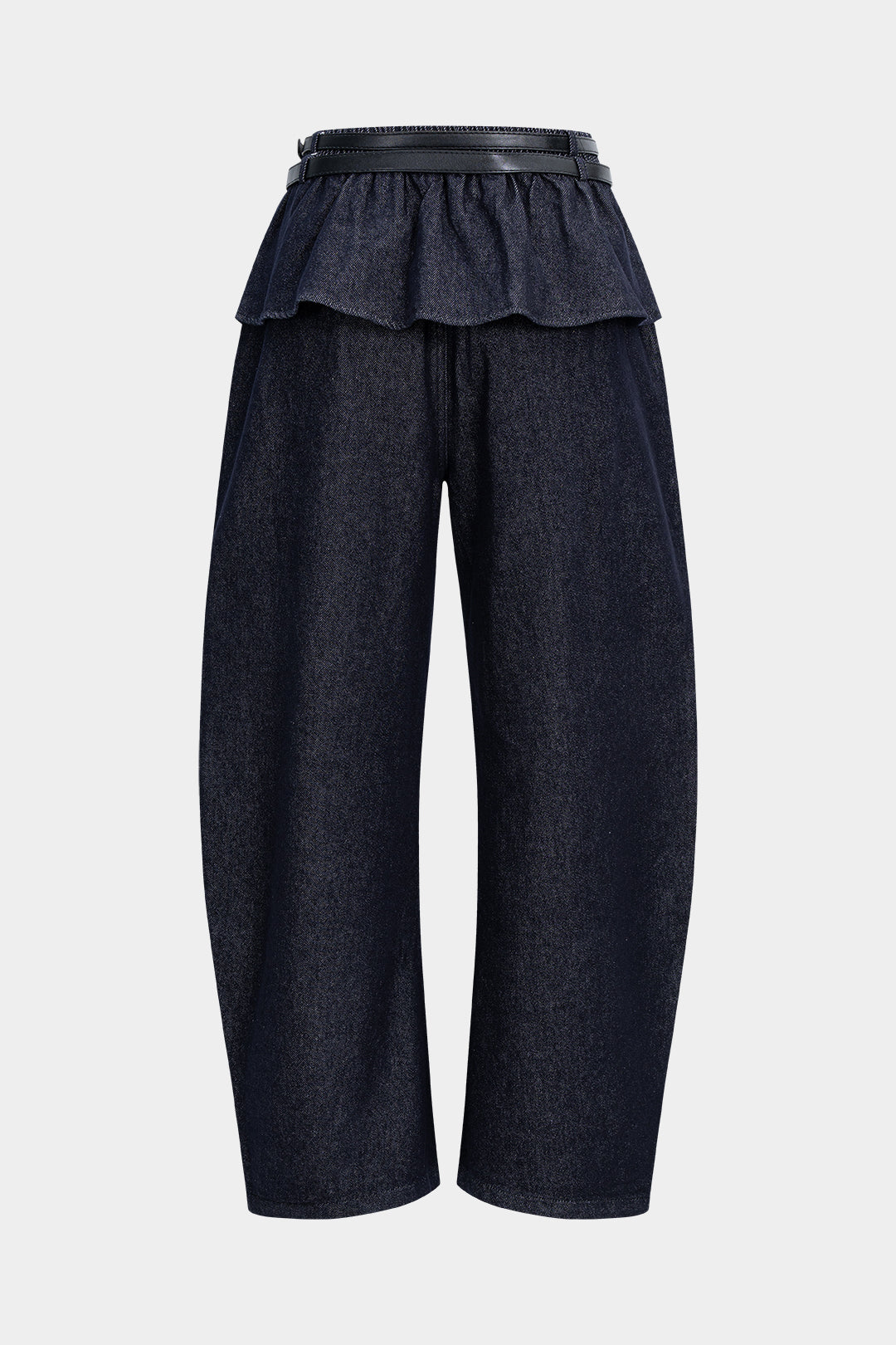 Denim Belted Shirred Jeans