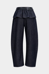 Denim Belted Shirred Jeans
