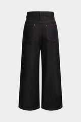 Denim Pocket Button Metallic Straight Leg Jeans