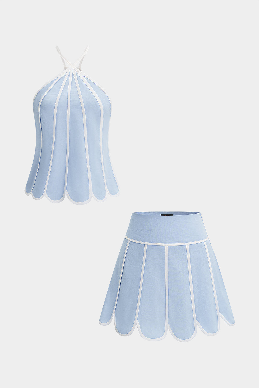 Contrast Binding Halter Neck Cami Top And Skirt Set