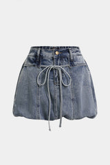 Denim Tie Front Pocket Mini Skirt