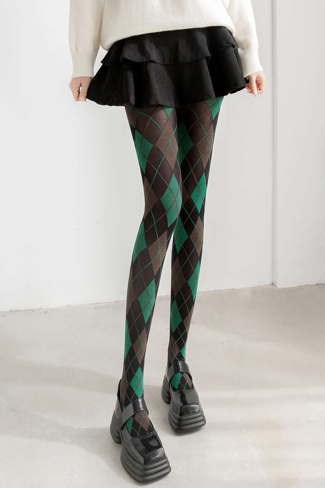 Contrast Argyle Print Tights