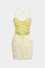 3D Floral Tie Back Backless Sleeveless Mini Dress