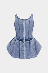 Denim Round Neck Ruffle Tank Top