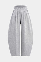 Crossed Shirred Waist Barrel Pants