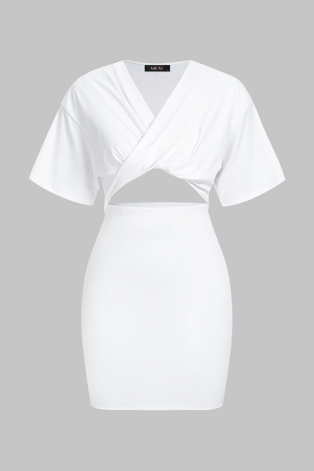 Crossed V-Neck Cut Out Ruched Belted Short Sleeve Midi Dress