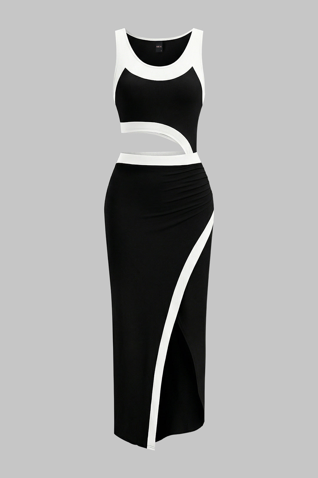 Contrast Print Cut Out Sleeveless Midi Dress
