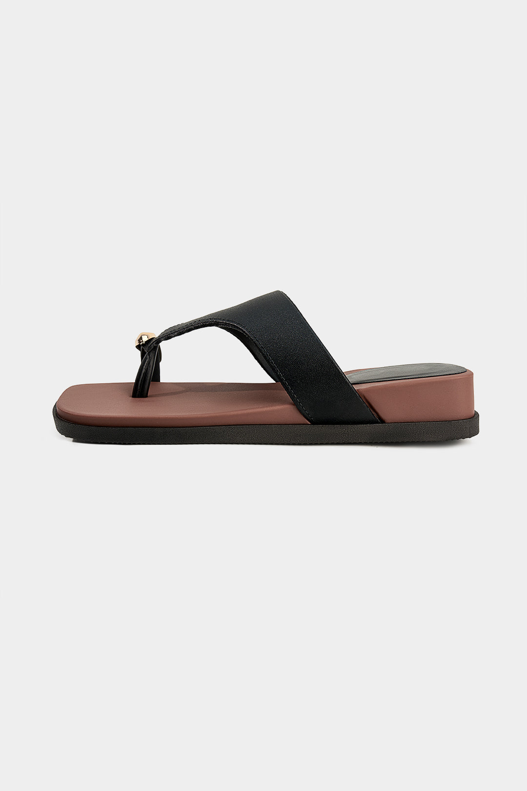 Contrast Leather Metallic Square Toe Sandals