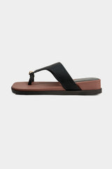 Contrast Leather Metallic Square Toe Sandals