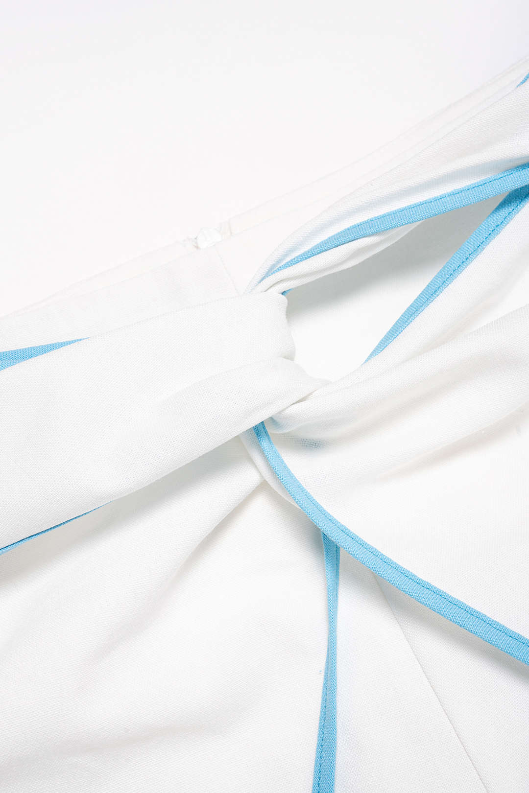 Contrast Binding Linen Ruched Twist Knot Wide Leg Pants